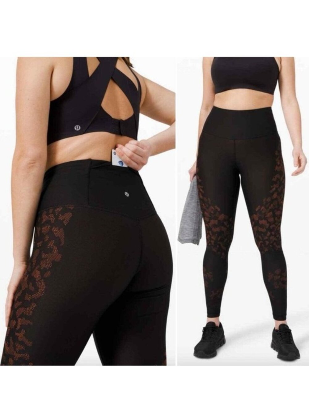 Lululemon | Black Brick Mapped Out High Rise Tight 28 Camo Leggings | Size 6